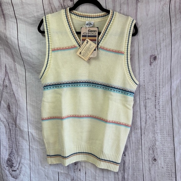 Vintage Knit Cream & Pastel Preppy Sweater Vest Medium NWT - Picture 1 of 6